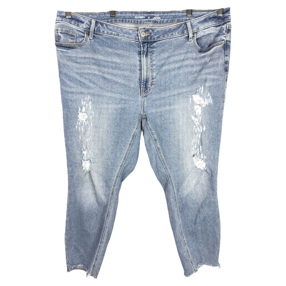 Old Navy Plus Sz 22 Jeans Skinny Cropped Light Blue Distressed Raw High Rise 459